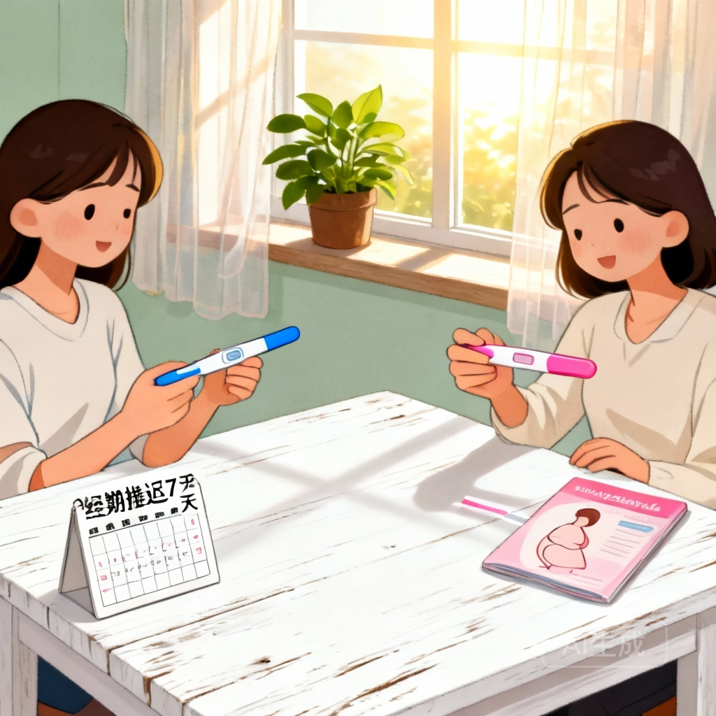月经推迟和早孕的科学检测方法 场景图：早孕试纸、血液检查和B超检查