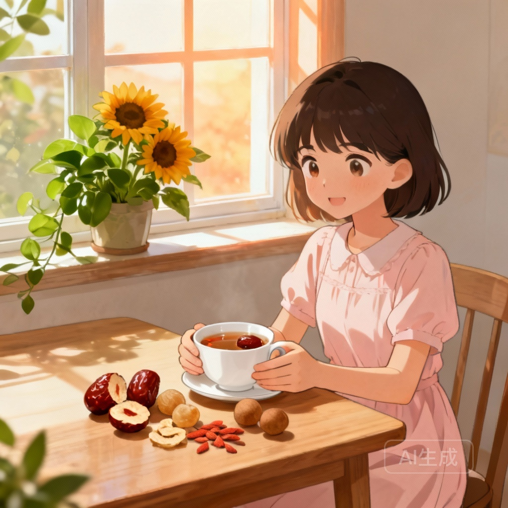 月经量少最有效的调理方法 饮食调理场景图：女性食用红枣桂圆