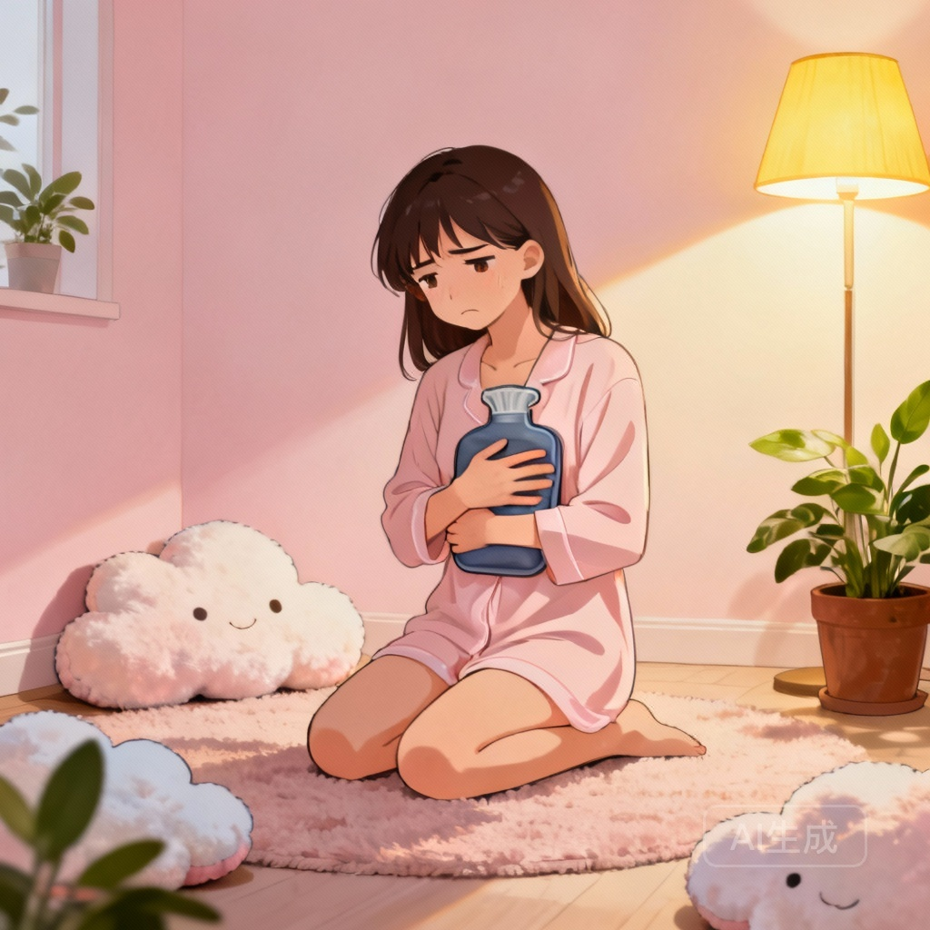 月经前胸部涨疼 女性健康场景图：女性生理期胸部不适