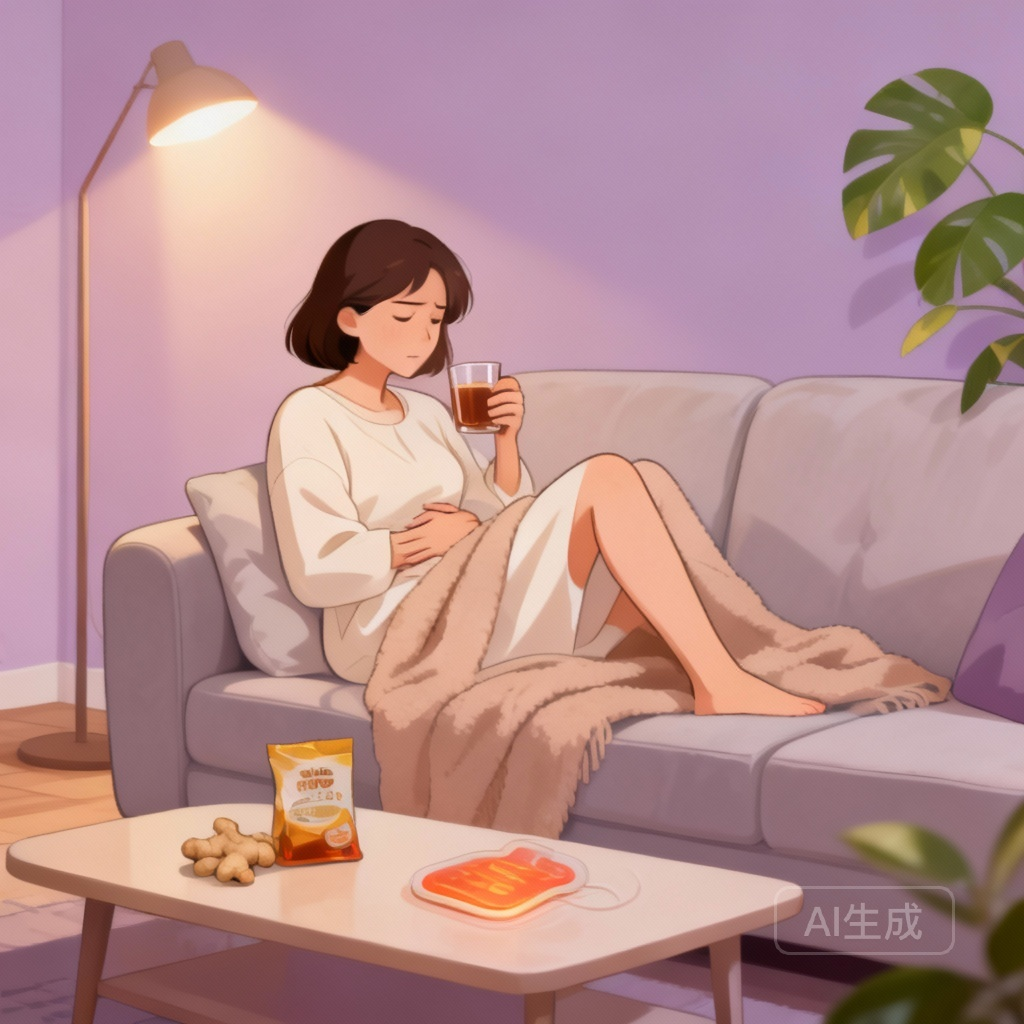 月经来的前兆 下腹部坠胀场景图：女性感觉下腹部有坠胀感