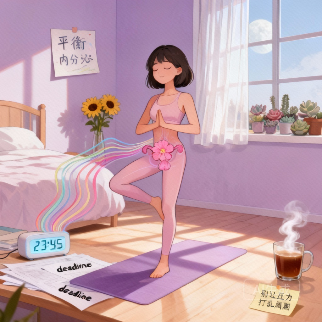 月经不规律原因 生活习惯场景图:职场女性熬夜加班及不健康饮食